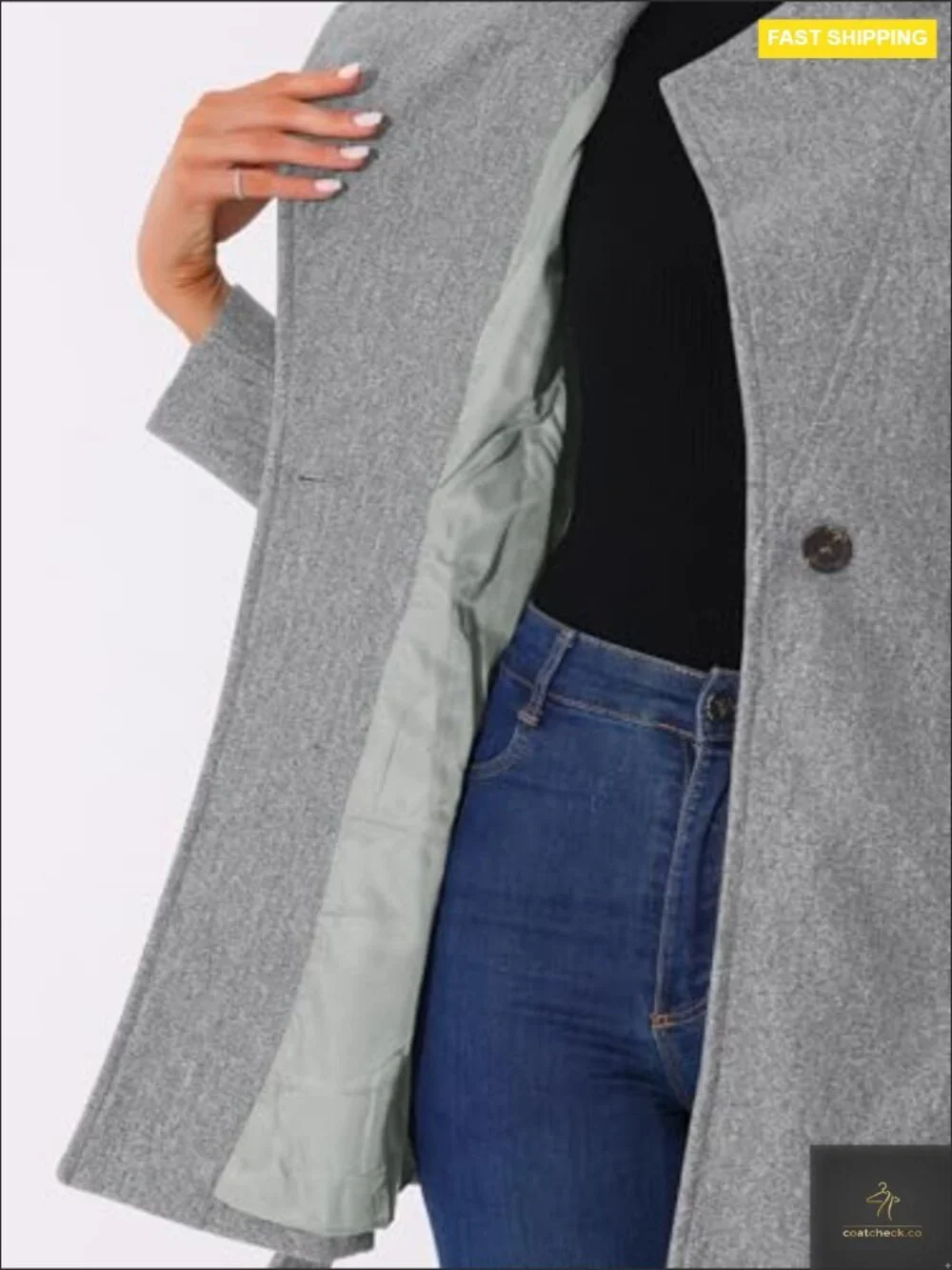 Classic Stand Collar Pea Coat Long Sleeve Winter Belted Overcoat Lined Trench